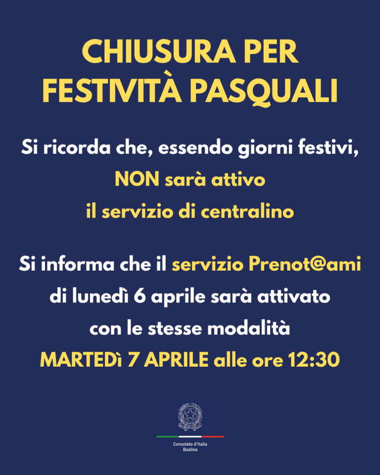 Chiusura consolato Pasqua 2